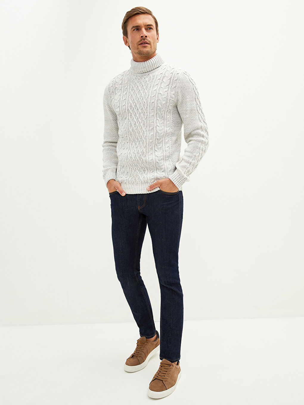 Turtleneck Long Sleeve Men's Knitwear Sweater-4