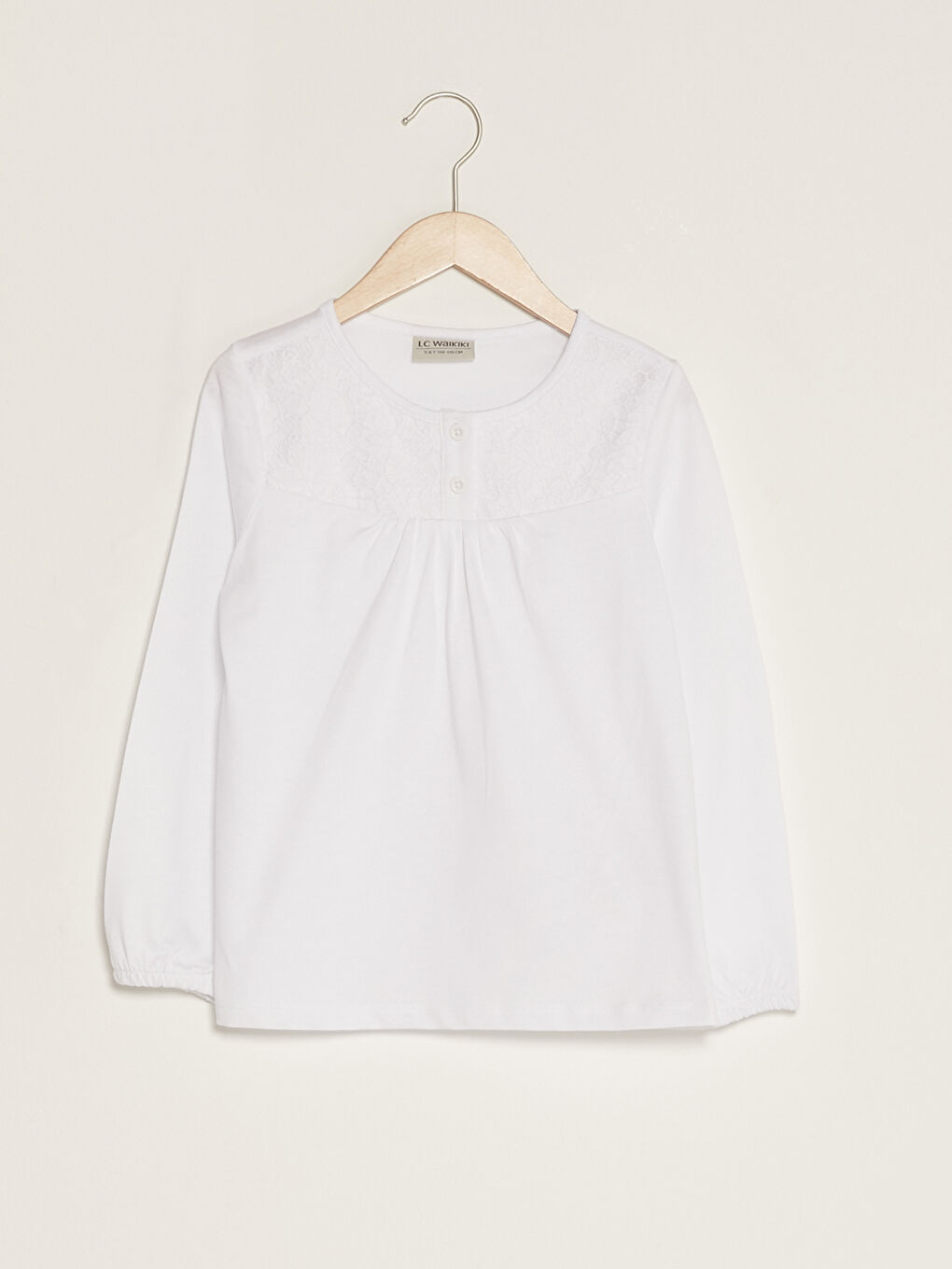 Bisiklet Yaka Dantel Detaylı Uzun Kollu Kız Çocuk Tişört