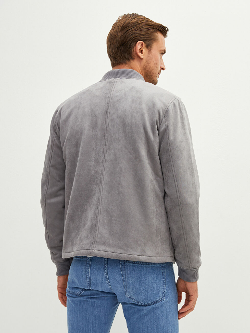 Loose Fit College Collar Bomber Suede Men's Coat-4