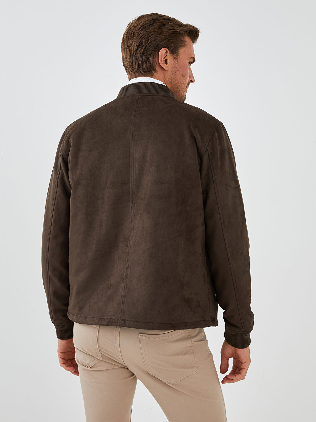 Loose Fit College Collar Bomber Suede Men's Coat-5