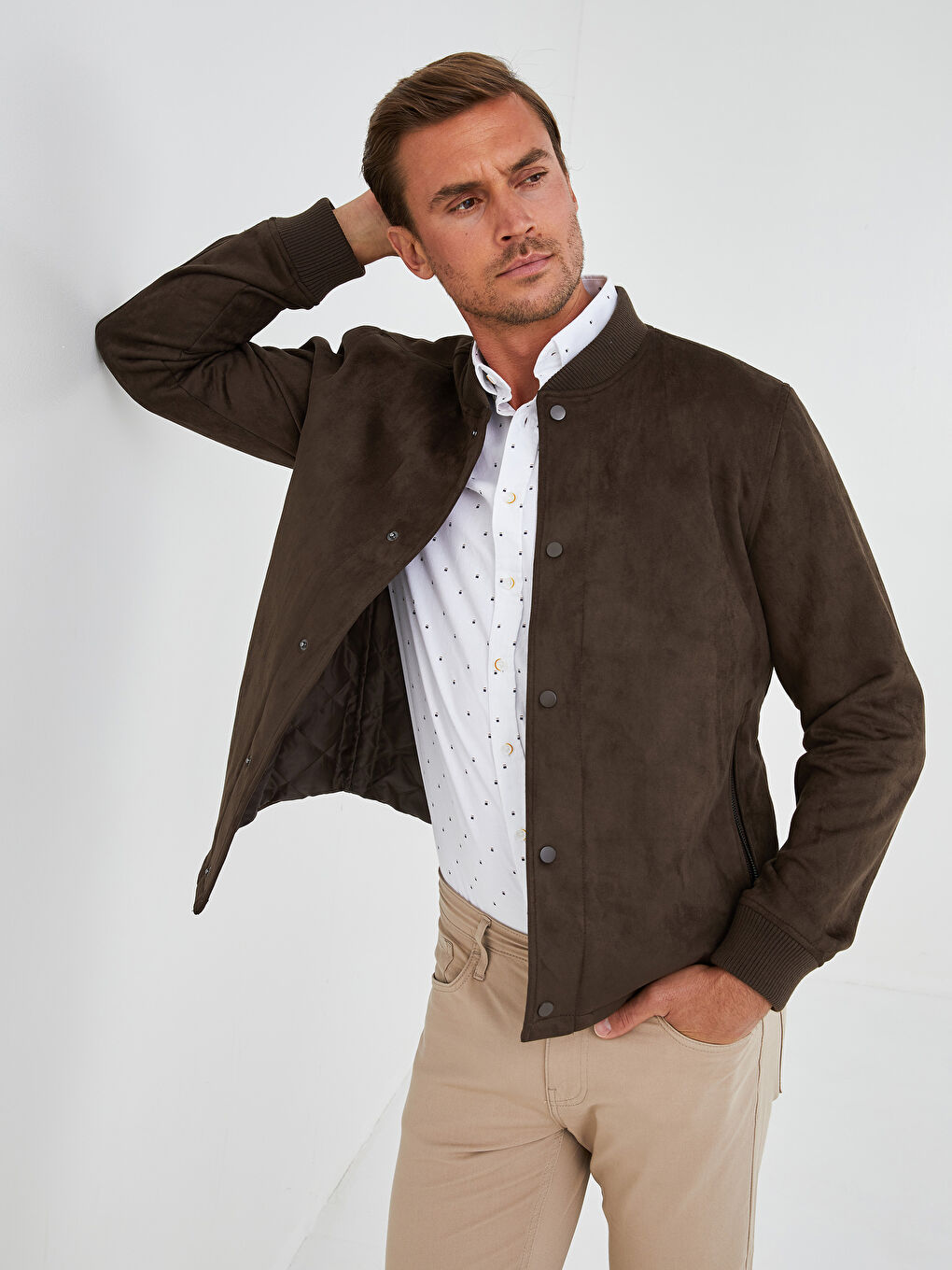 Loose Fit College Collar Bomber Suede Men's Coat
