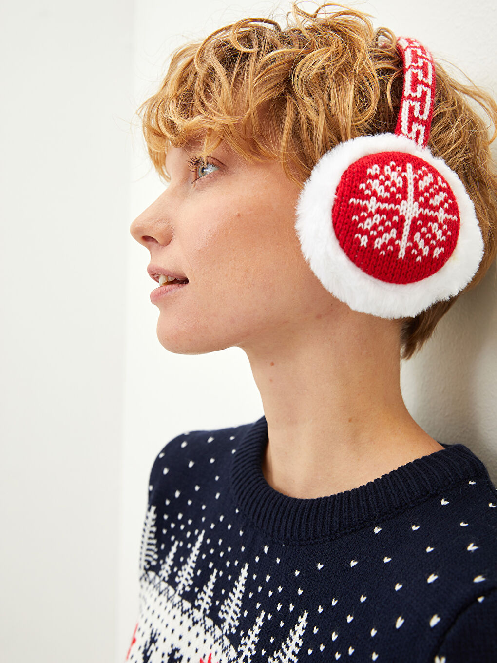 New Year Themed Plush Detailed Women's Knitwear Headphones