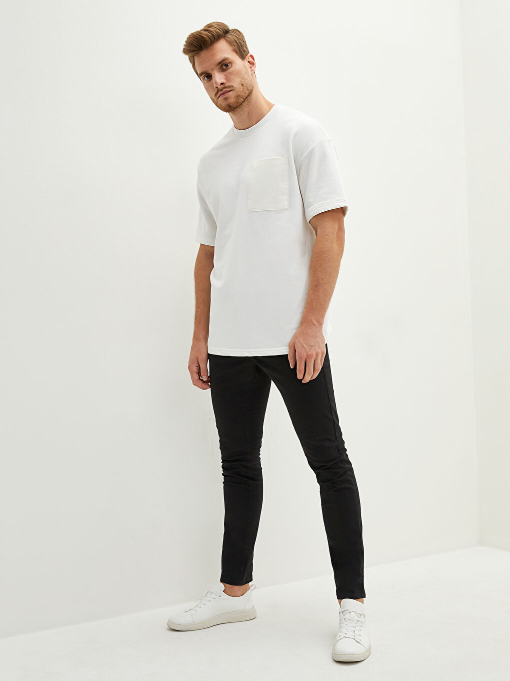 Siyah Ekstra Dar Kalıp Gabardin Erkek Chino Pantolon-2