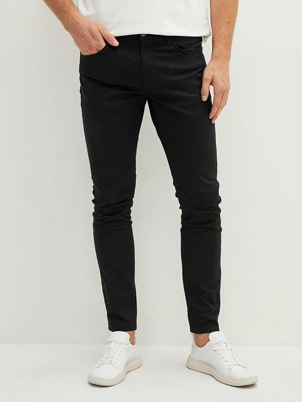 Siyah Ekstra Dar Kalıp Gabardin Erkek Chino Pantolon-3