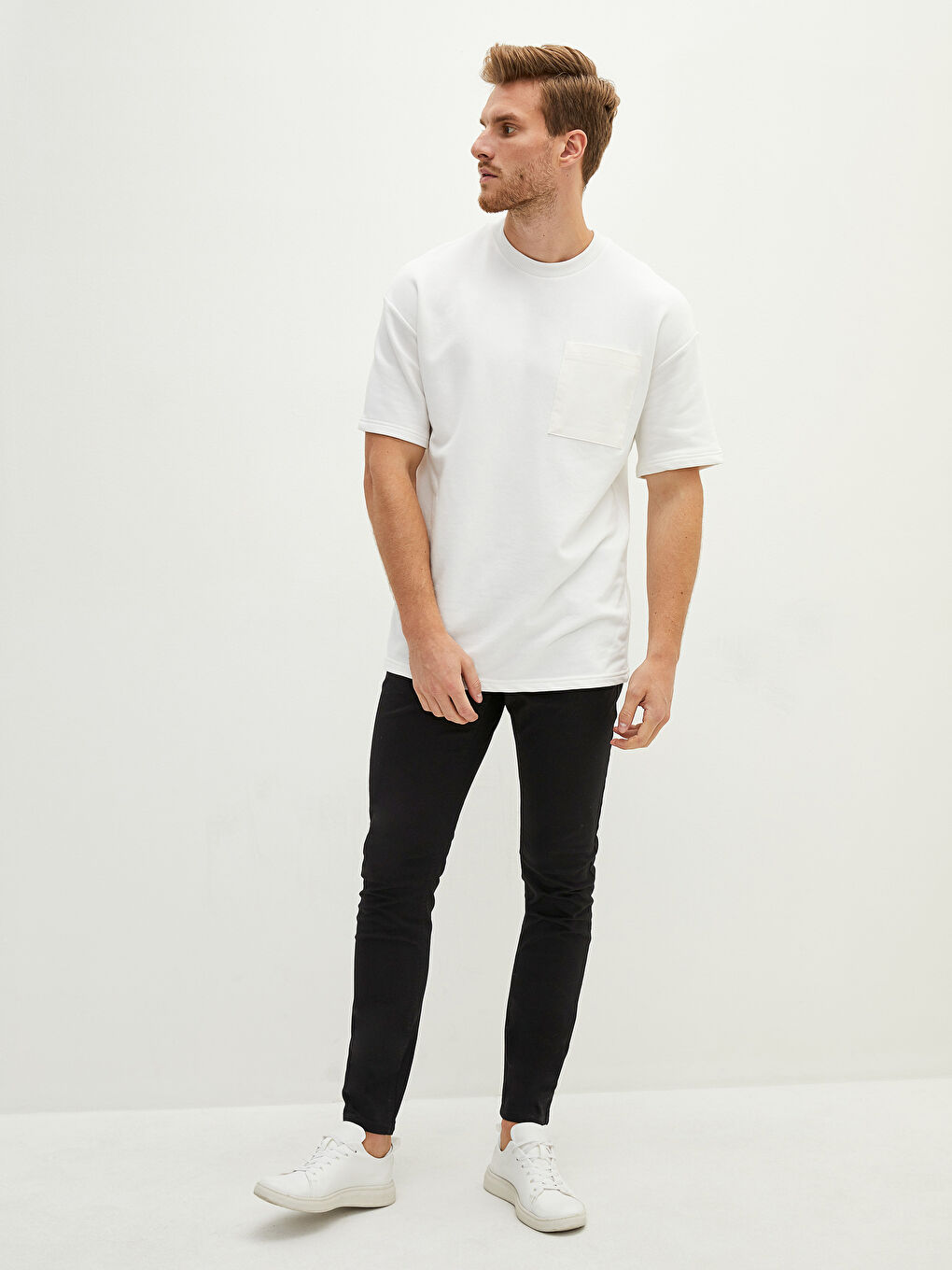 Siyah Ekstra Dar Kalıp Gabardin Erkek Chino Pantolon-1