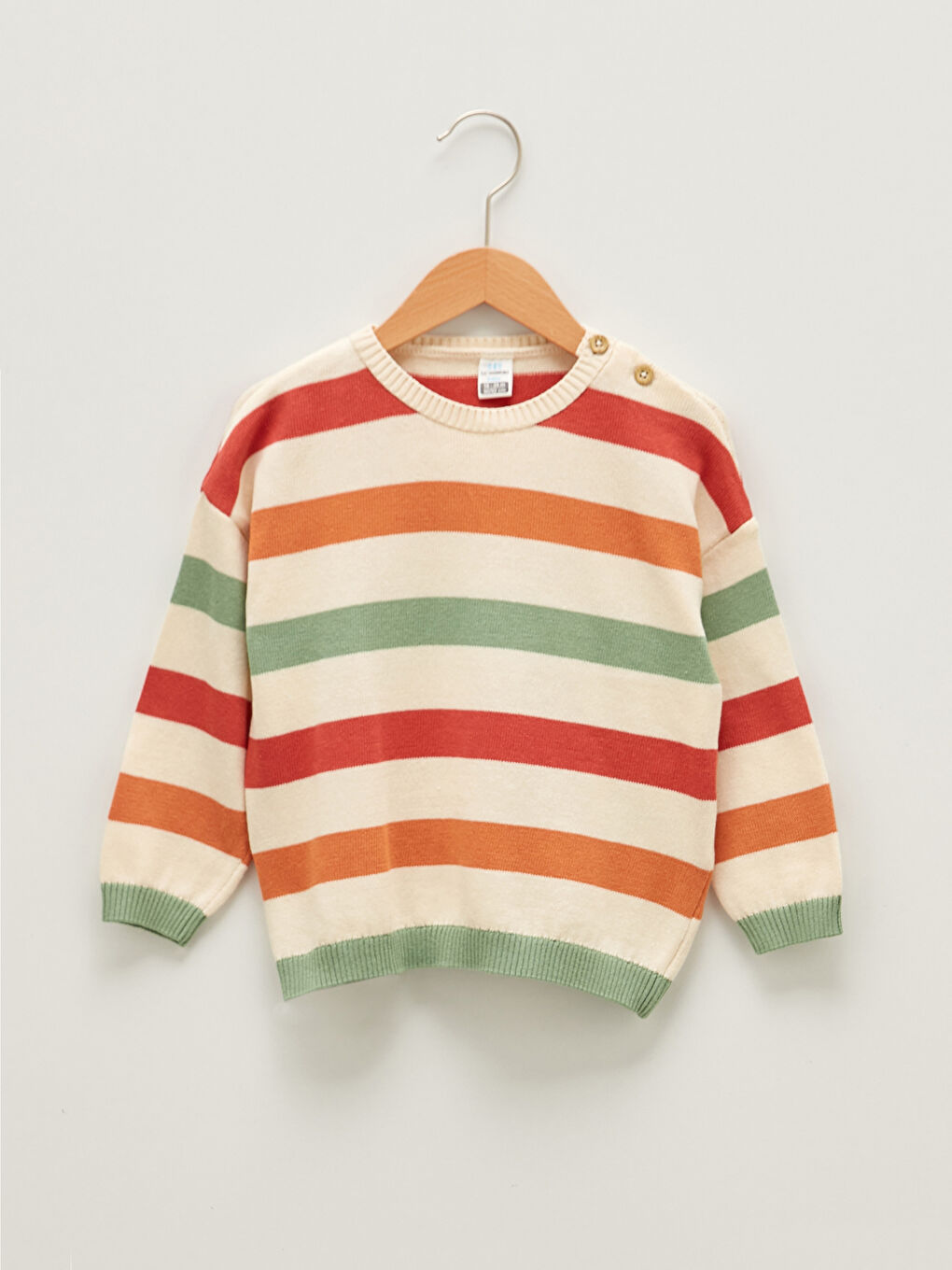 Kahverengi Bisiklet Yaka Uzun Kollu Çizgili Erkek Bebek Triko Kazak