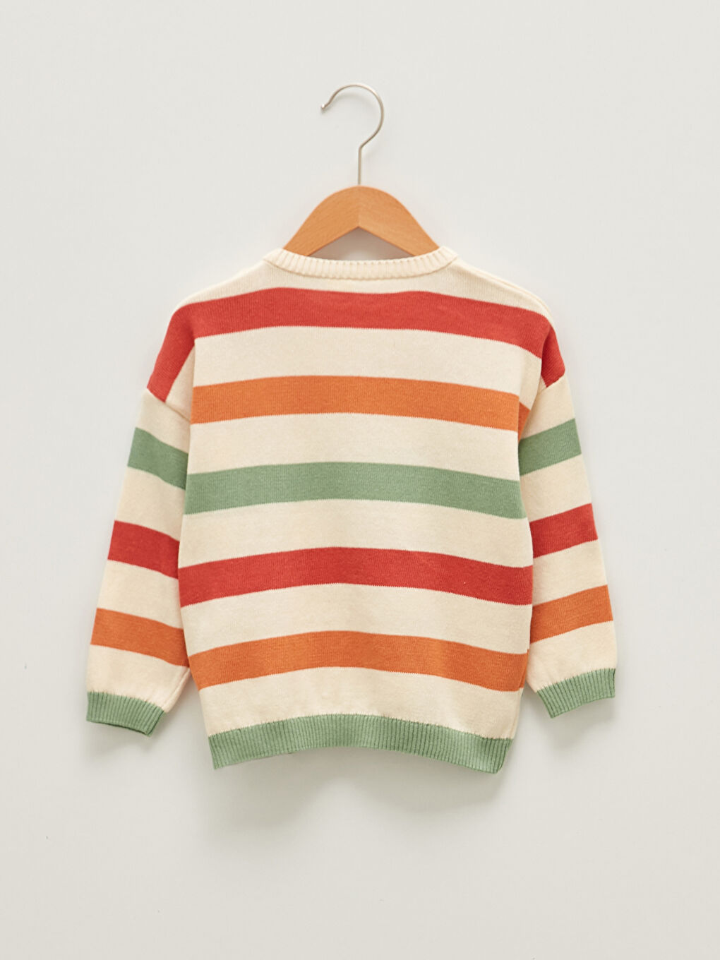 Kahverengi Bisiklet Yaka Uzun Kollu Çizgili Erkek Bebek Triko Kazak-1