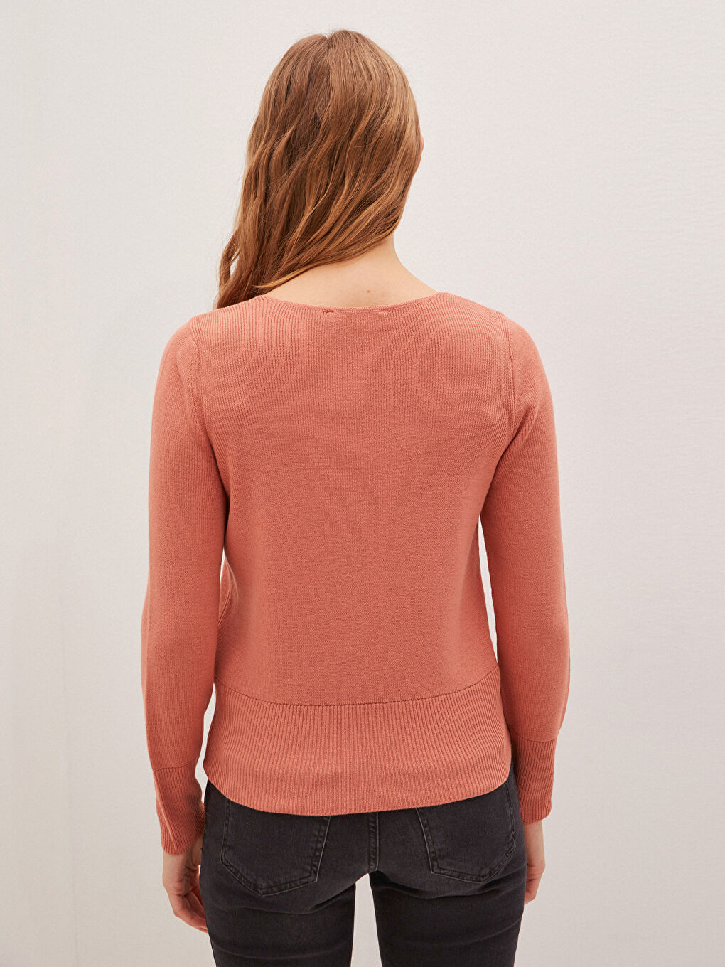 LCW Vision V Neck Plain Long Sleeve Women's Knitwear Sweater -W11147Z8-GHV