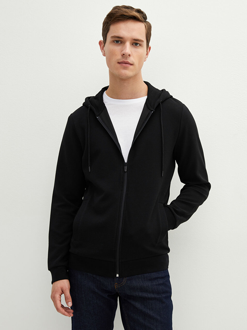 Мужская толстовка на молнии с капюшоном и длинным рукавом-2