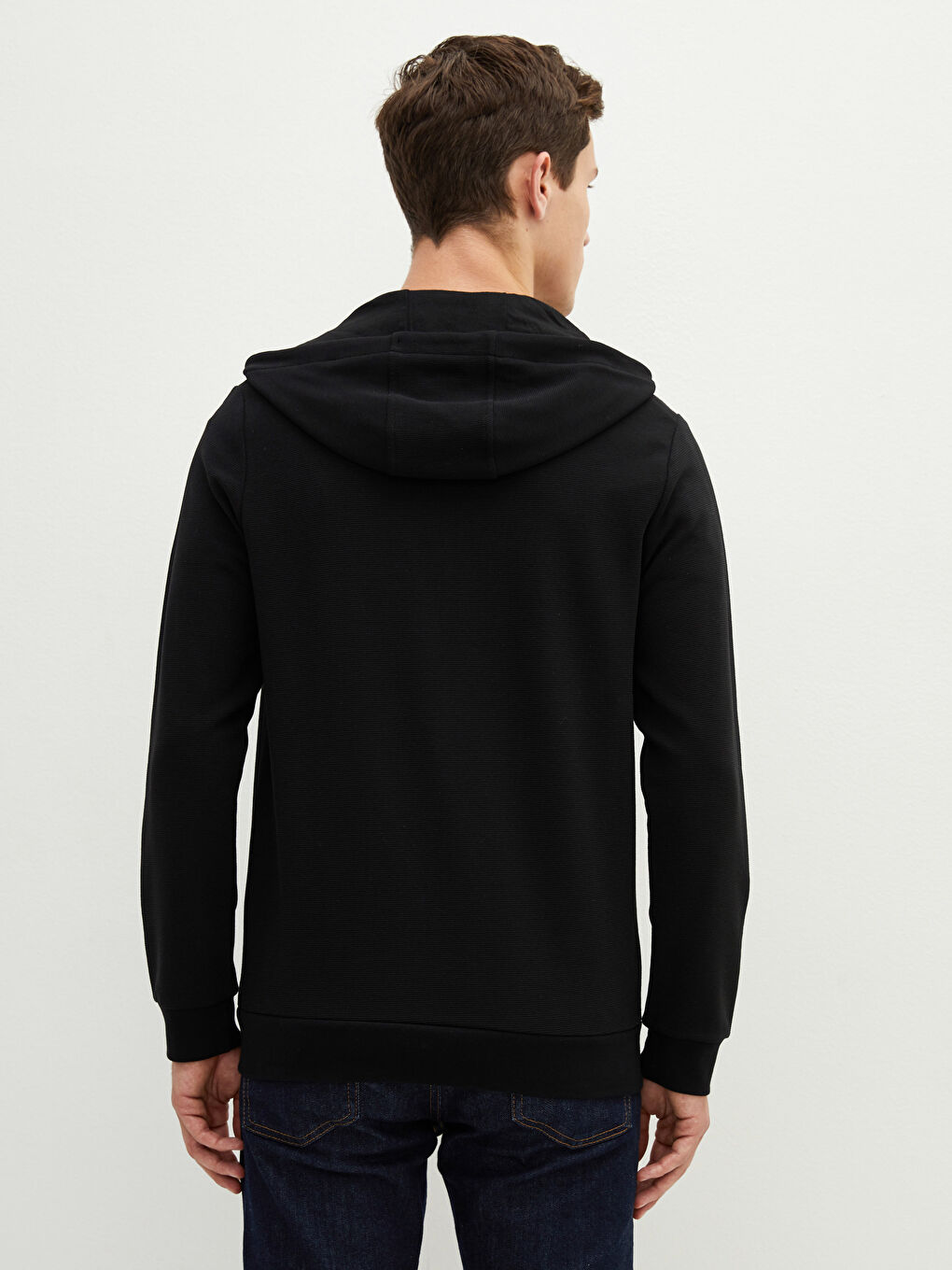 Мужская толстовка на молнии с капюшоном и длинным рукавом-3