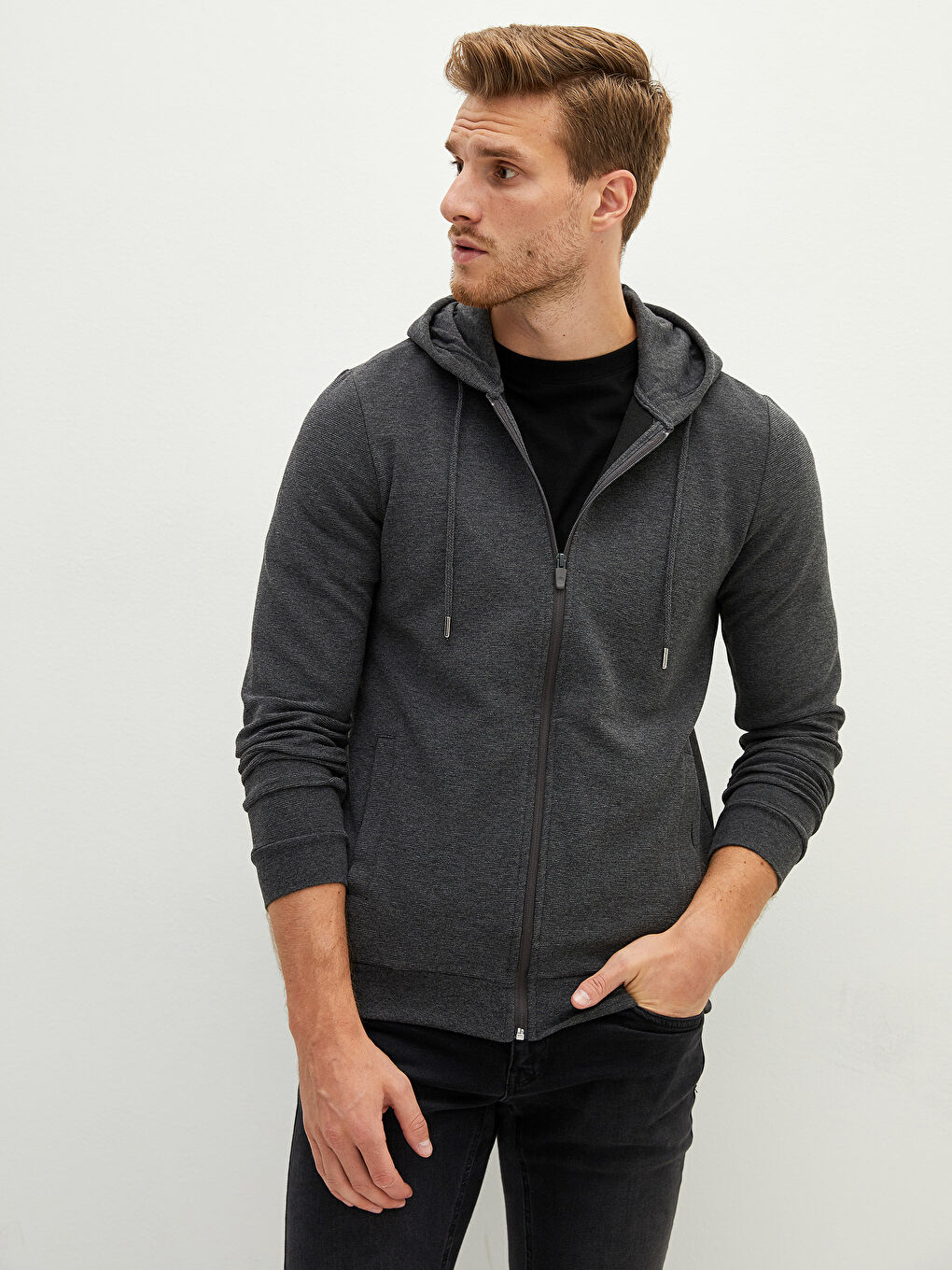 Hooded Long Sleeve Men's Zip-Up Sweatshirt-2