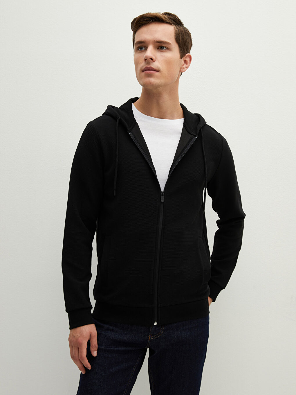 Мужская толстовка на молнии с капюшоном и длинным рукавом