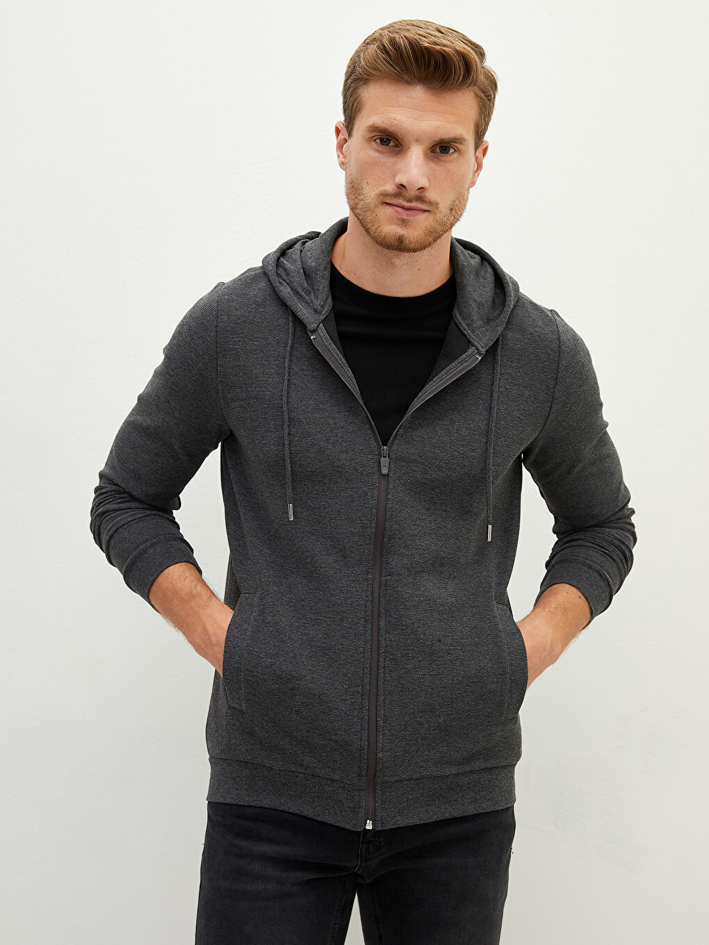 Hooded Long Sleeve Men's Zip-Up Sweatshirt-1