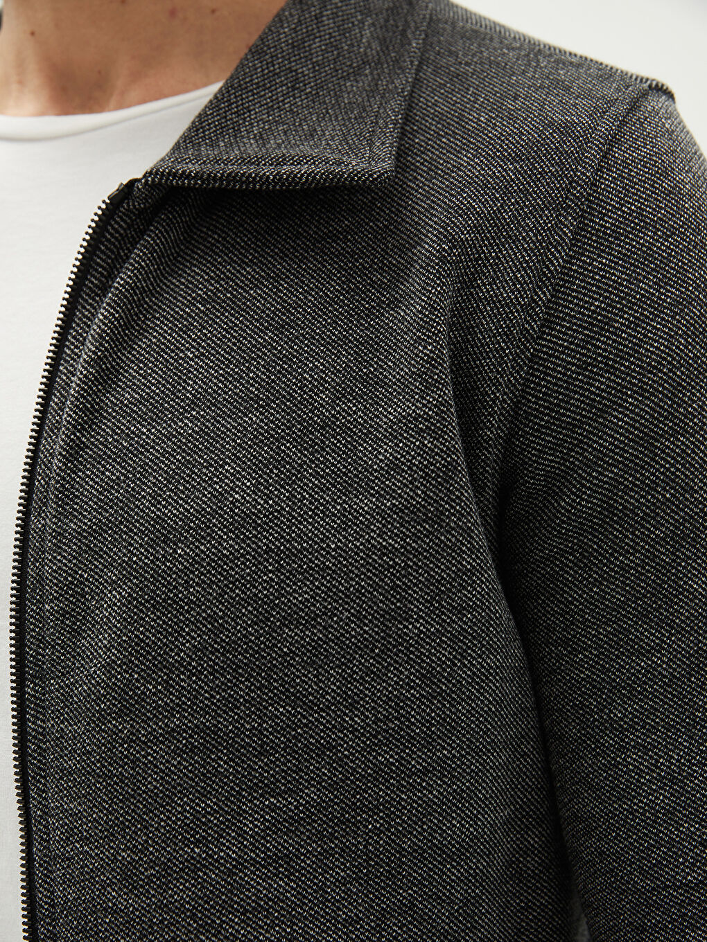 Siyah Rahat Kalıp Polo Yaka Uzun Kollu Erkek Spor Hırka-3