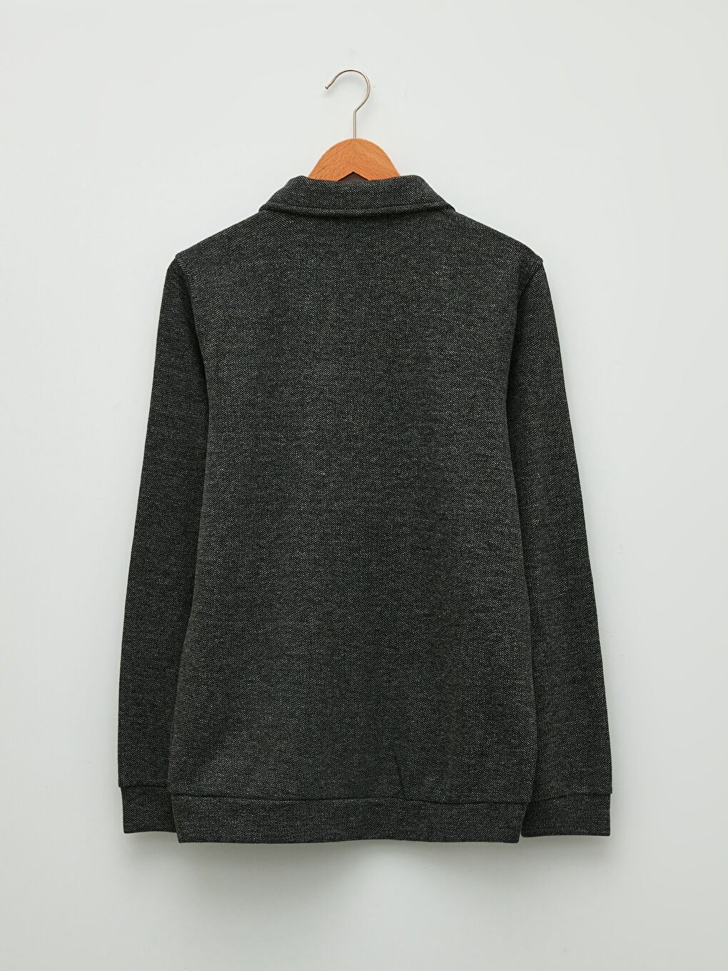 Siyah Rahat Kalıp Polo Yaka Uzun Kollu Erkek Spor Hırka-6