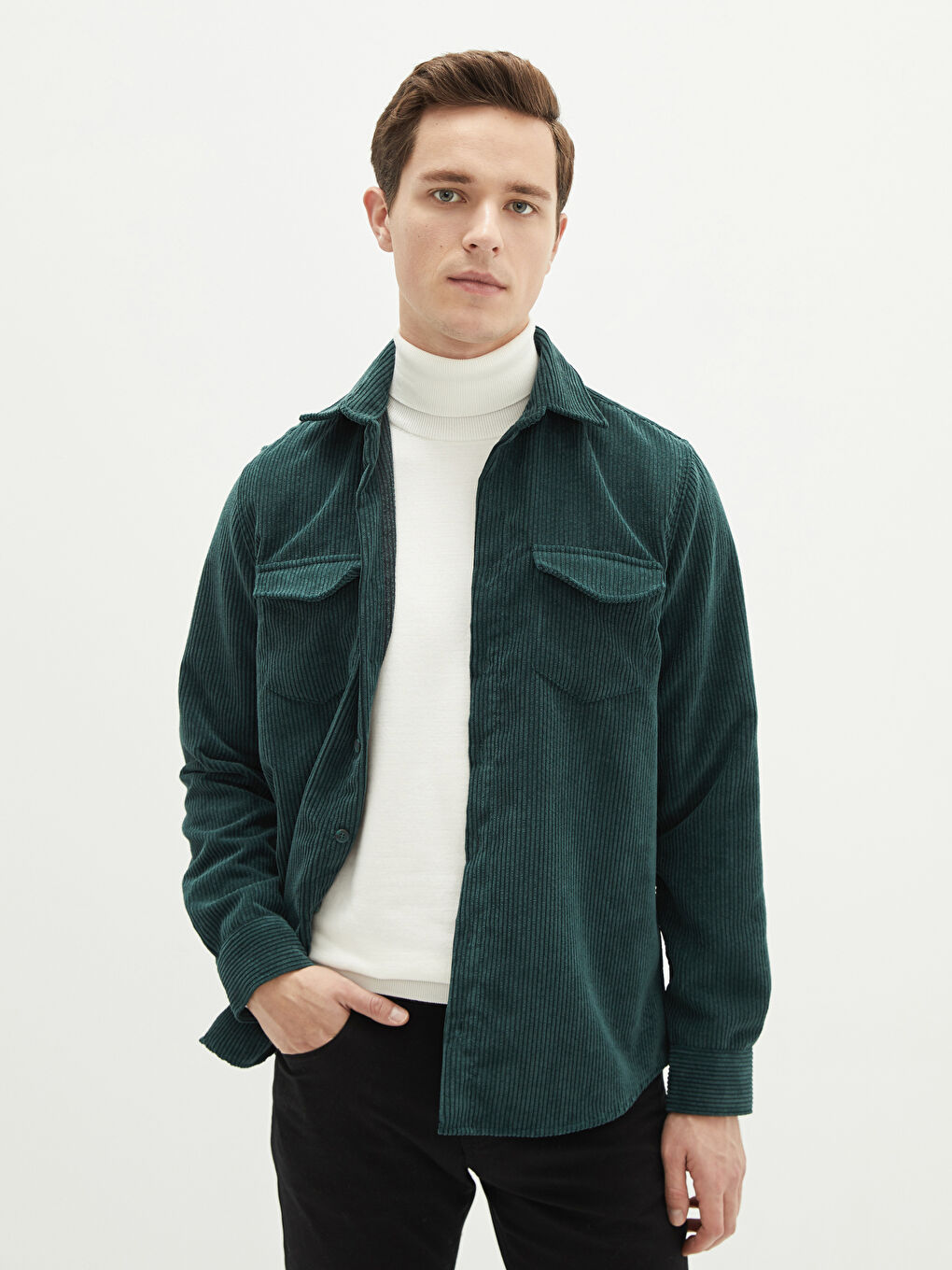 Chemise pour Hommes en Velours à Manches Longues Coupe Régulière-1