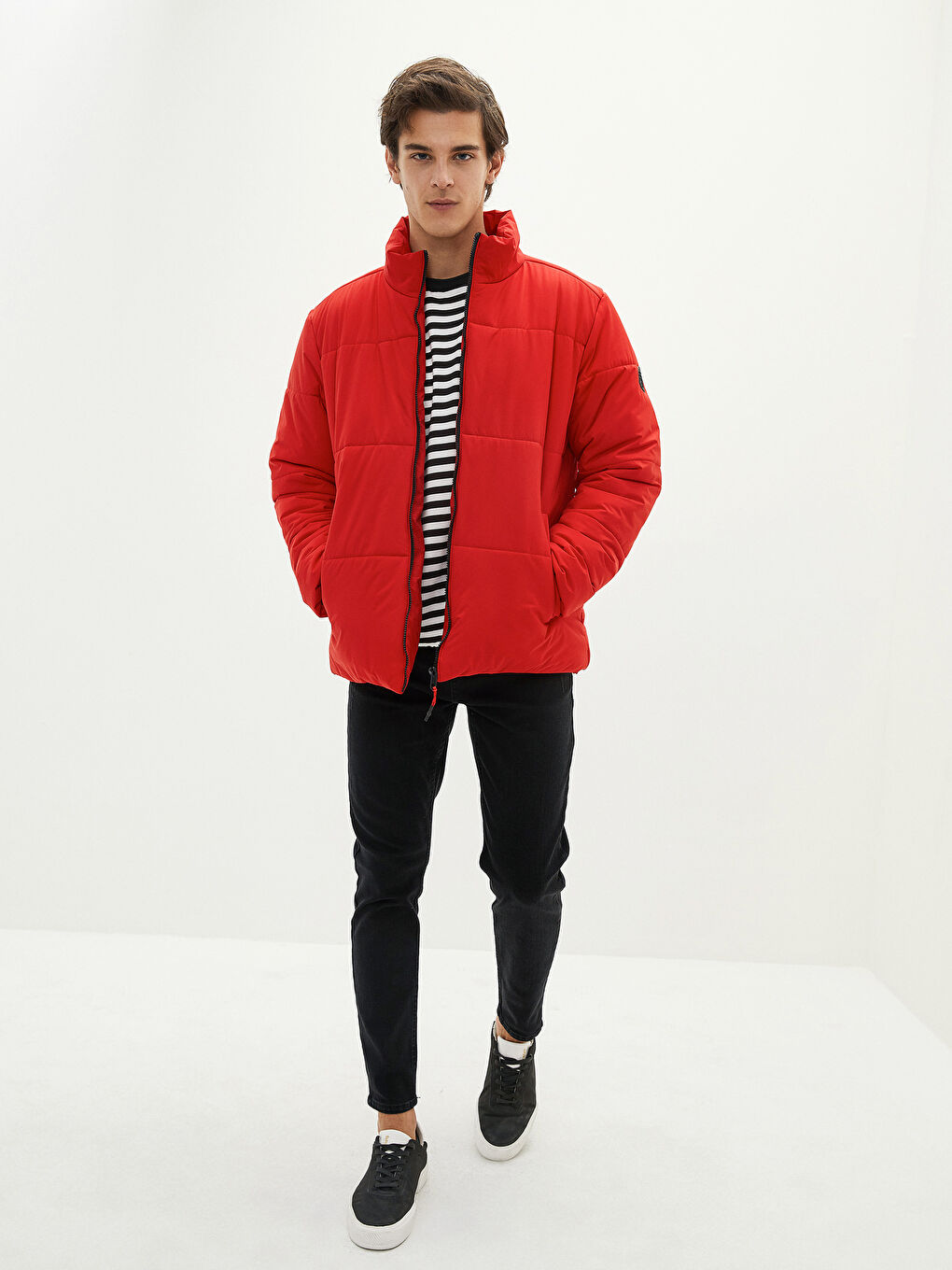 Opušteni kroj Dugi rukav Uspravna kragna Kaput za Muškarce-3