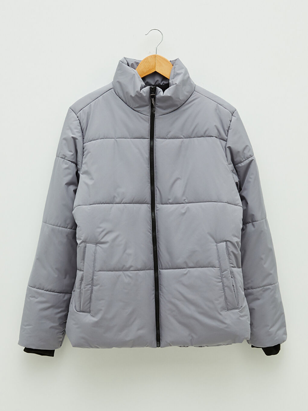 Gri Rahat Kalıp Uzun Kollu Dik Yaka Erkek Mont-6