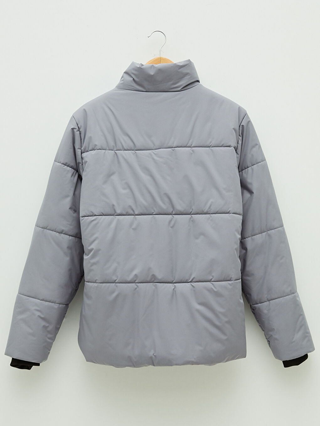 Gri Rahat Kalıp Uzun Kollu Dik Yaka Erkek Mont-7