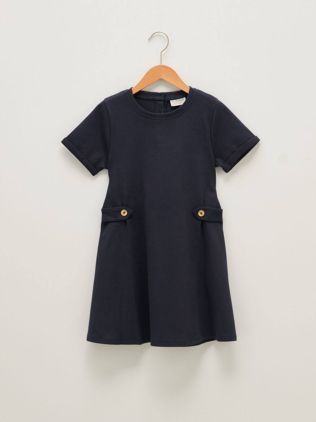 LCW Kids Crew Neck Basic Short Sleeve Girl Dress -W11243Z4-HRC