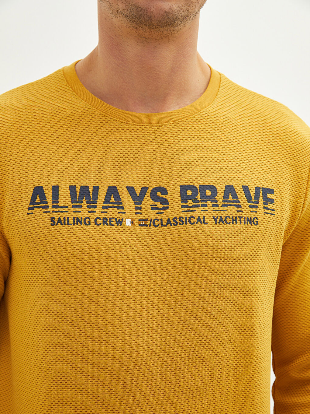 Sarı Bisiklet Yaka Uzun Kollu Baskılı Erkek Sweatshirt-3