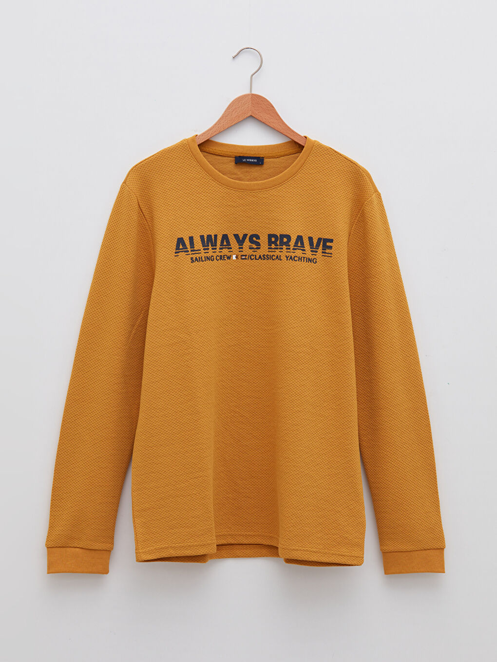 Sarı Bisiklet Yaka Uzun Kollu Baskılı Erkek Sweatshirt-5