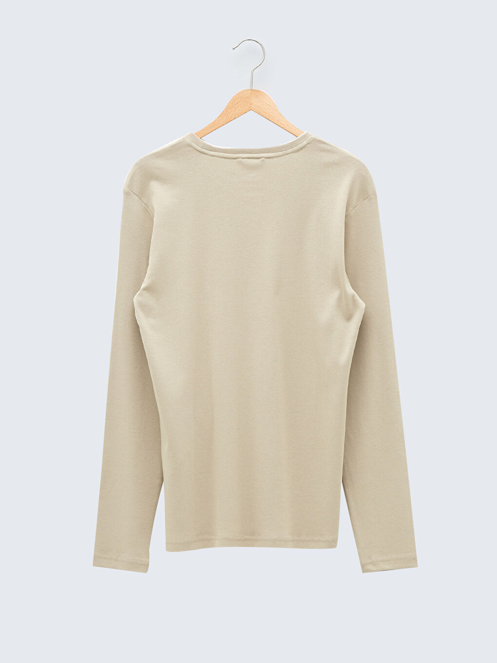 Bej Bisiklet Yaka Uzun Kollu Baskılı Erkek Tişört-6