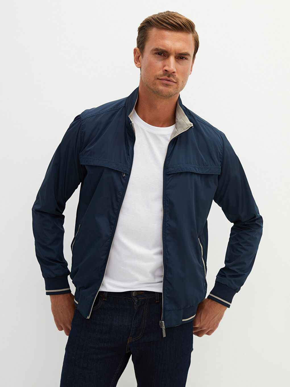 Standard Pattern Stand Up Collar Men's Bomber Jacket