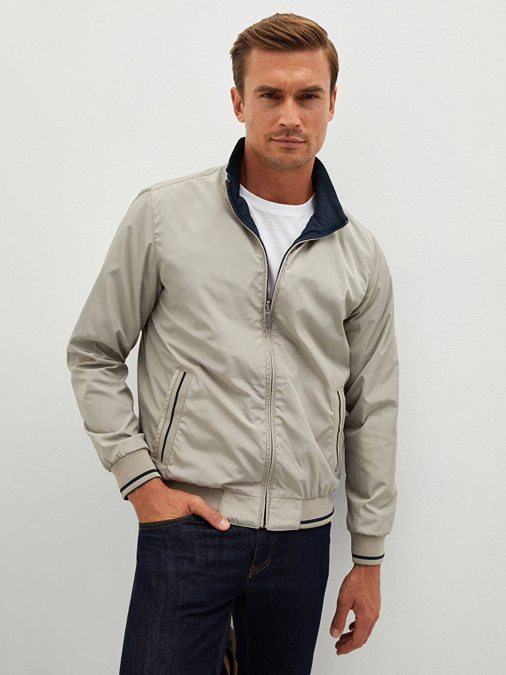 Standard Pattern Stand Up Collar Men's Bomber Jacket-1