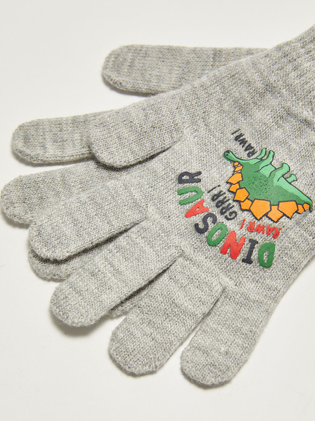 Dinosaur Printed Boy Tricot Gloves-2