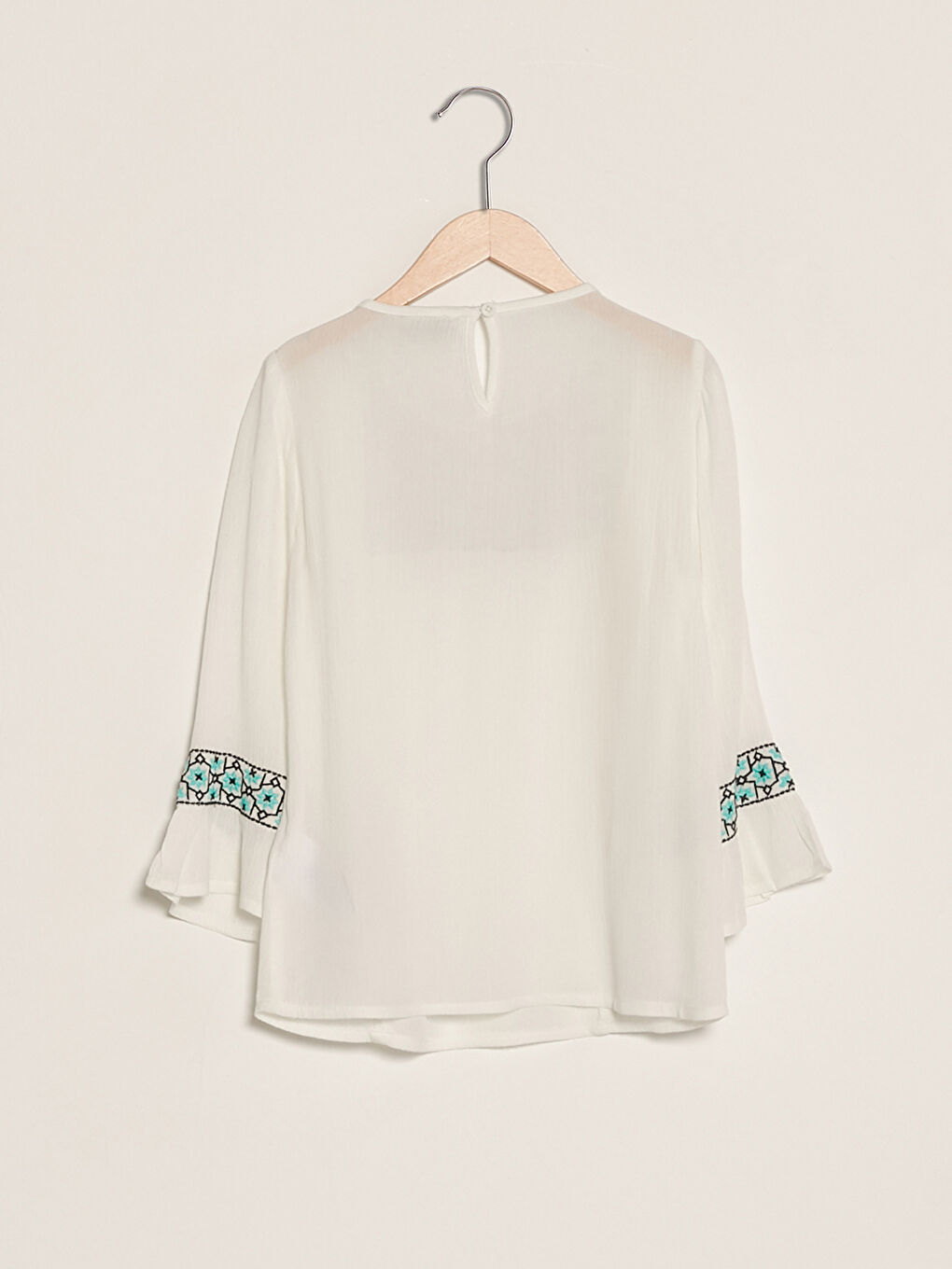 Crew Neck Embroidered Long Sleeve Girl's Blouse-1