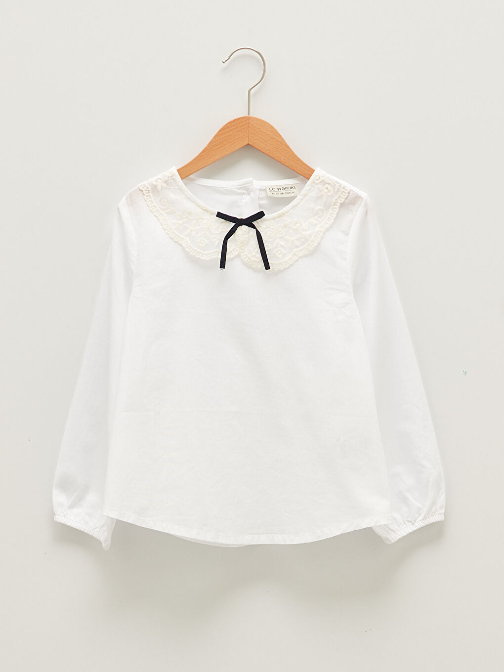 Bluză Basic cu Guler Peter Pan și Mânecă Lungă din Bumbac pentru Fete