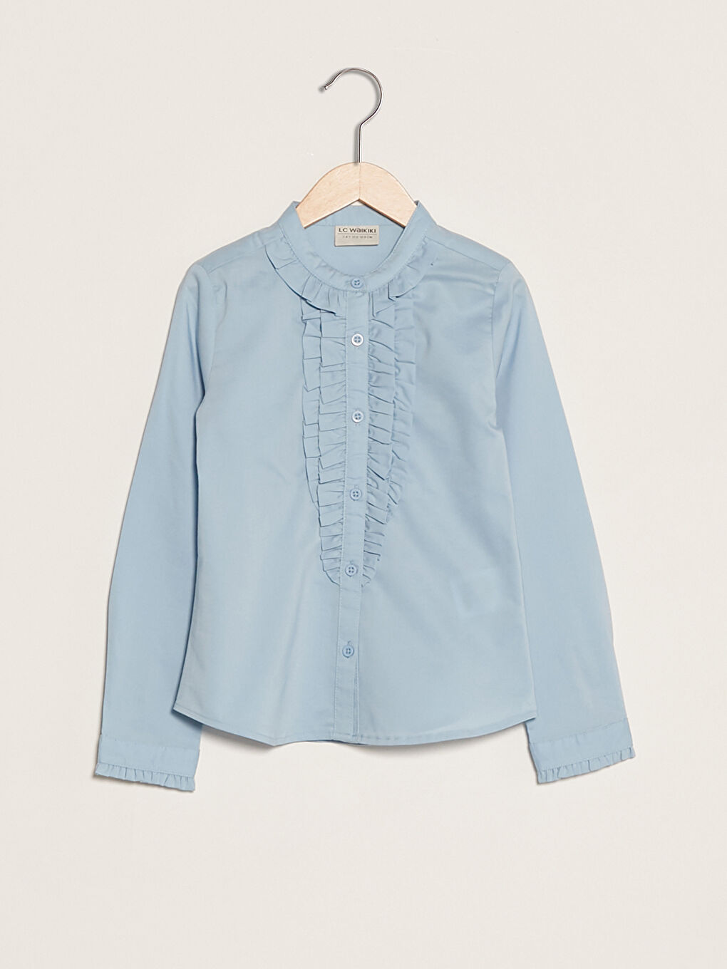 Grandad Ruffle Detailed Long Sleeve Poplin Girl Shirt