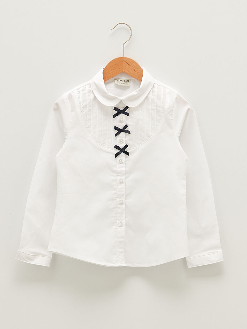 Рубашка для девочек из поплина с длинным рукавом и бантом на воротнике