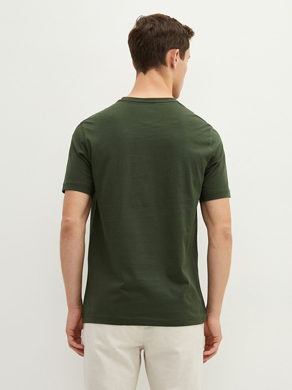 Yeşil Bisiklet Yaka Kısa Kollu Basic Erkek Tişört-4