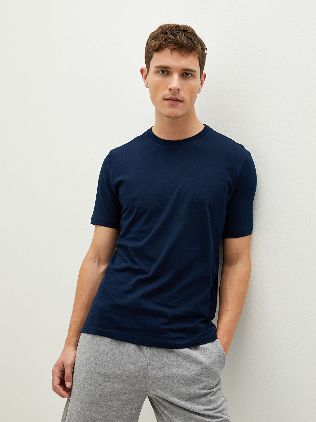 Lacivert Bisiklet Yaka Kısa Kollu Basic Erkek Tişört-4