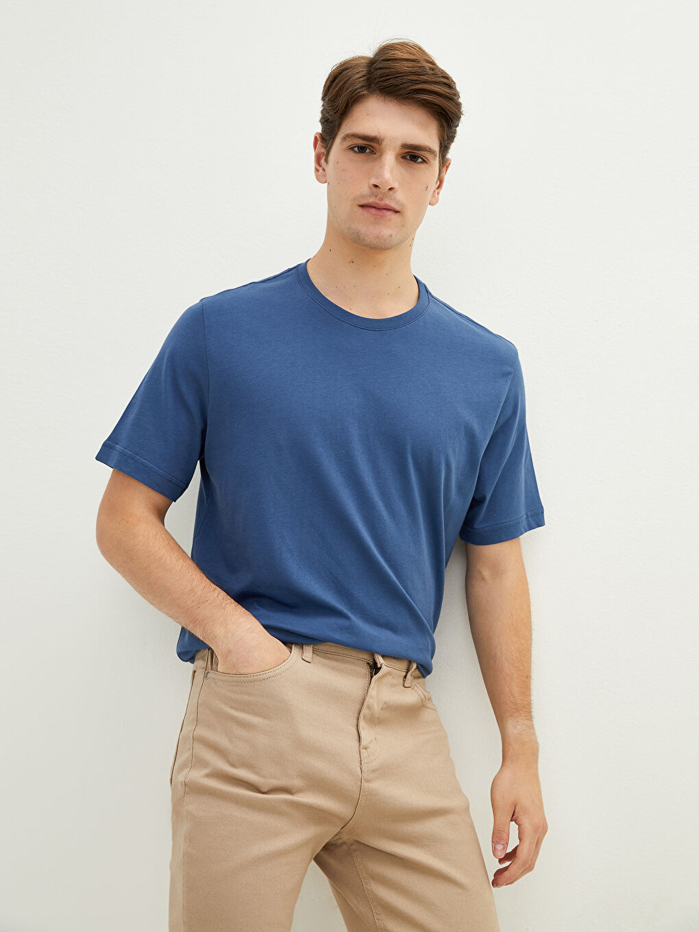 Lacivert Bisiklet Yaka Kısa Kollu Basic Erkek Tişört