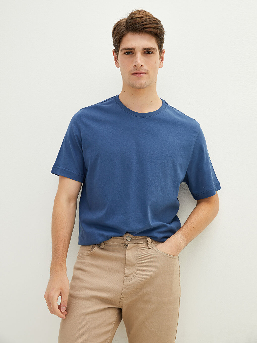 Lacivert Bisiklet Yaka Kısa Kollu Basic Erkek Tişört-1