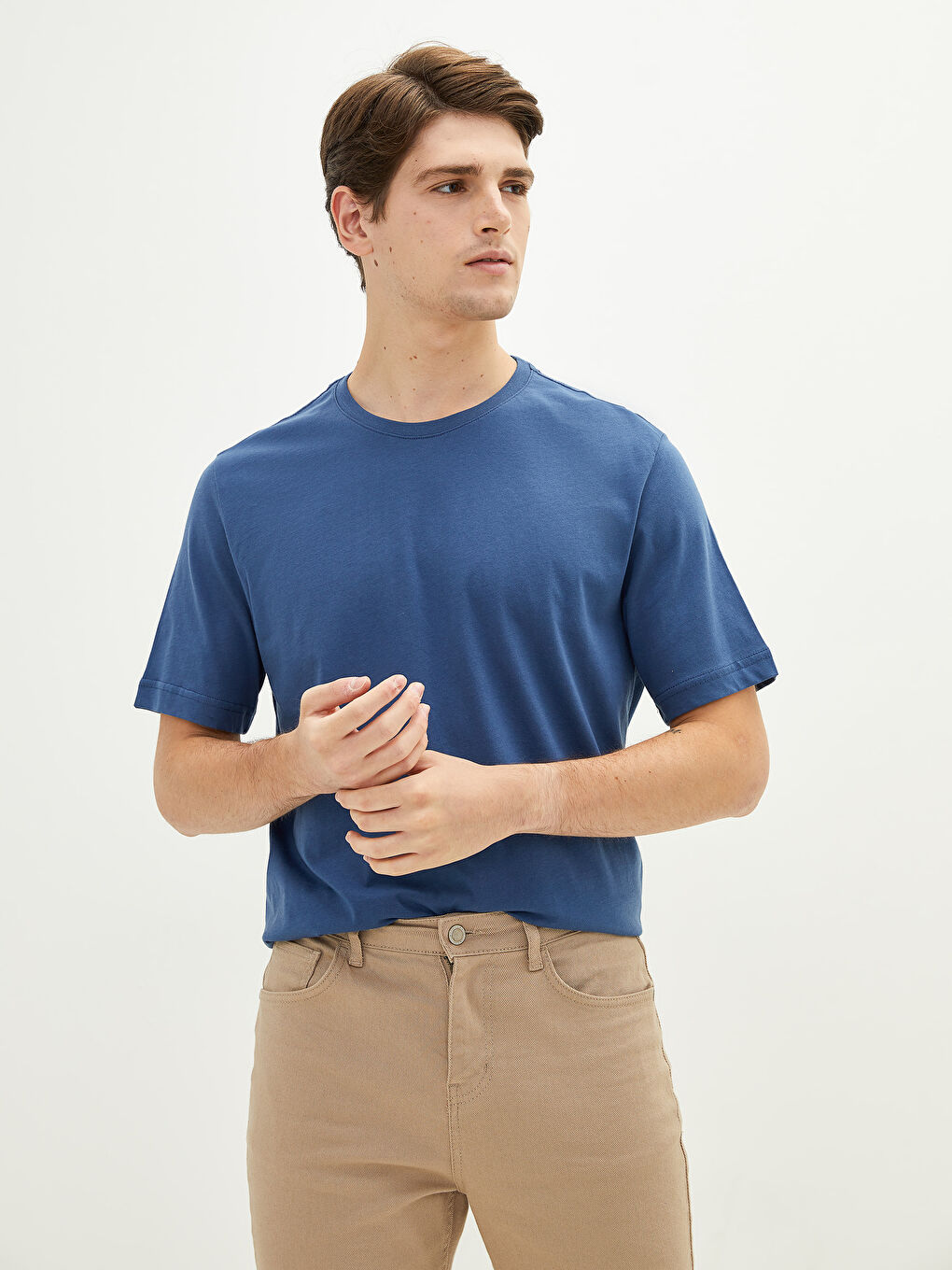 Lacivert Bisiklet Yaka Kısa Kollu Basic Erkek Tişört-2