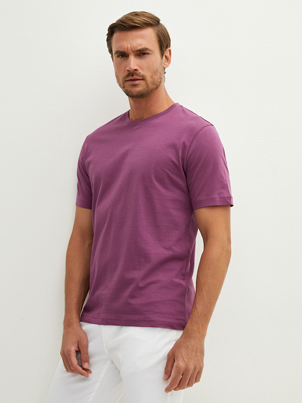 Mürdüm Bisiklet Yaka Kısa Kollu Basic Erkek Tişört