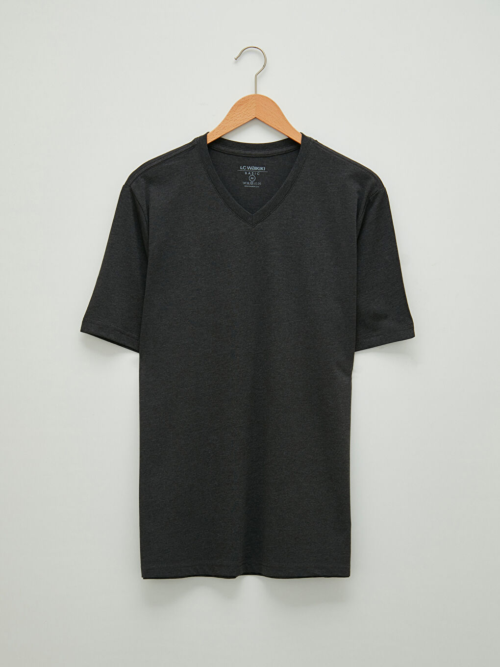 Antrasit V Yaka Kısa Kollu Basic Penye Erkek Tişört-4