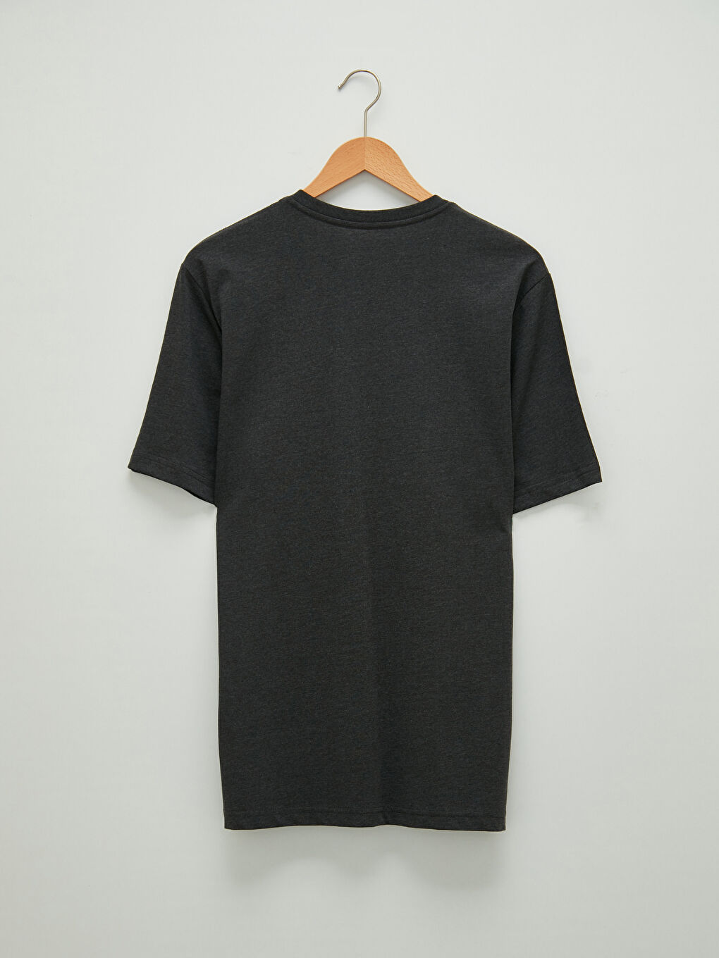 Antrasit V Yaka Kısa Kollu Basic Penye Erkek Tişört-5