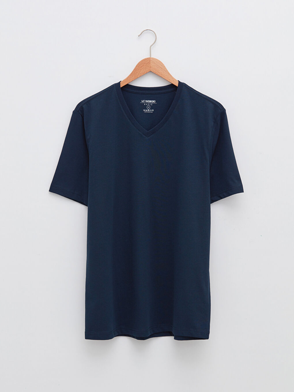 Lacivert V Yaka Kısa Kollu Basic Pamuklu Erkek Tişört-5