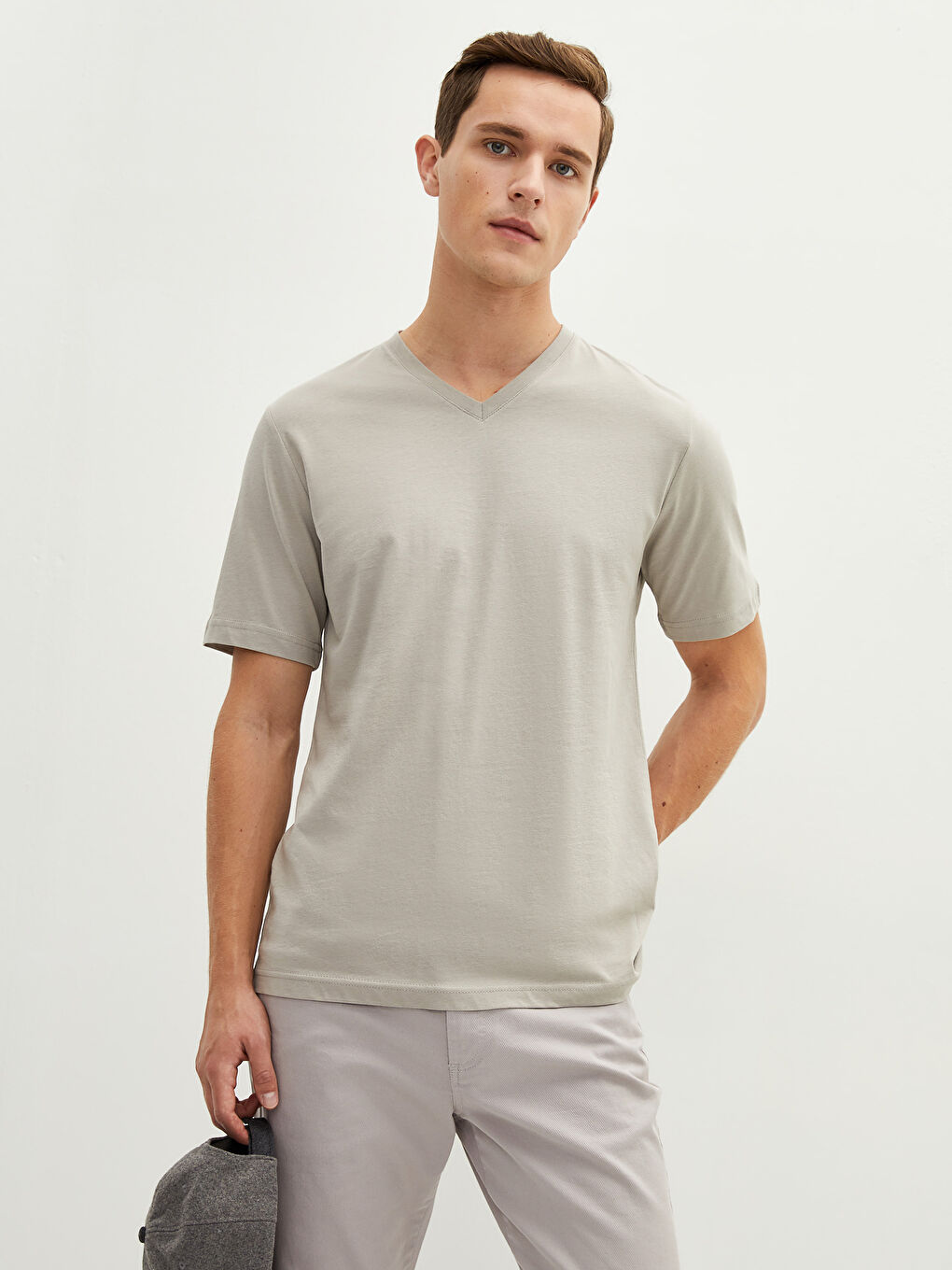 V Neck Short Sleeve Basic Cotton Men's T-shirt-1