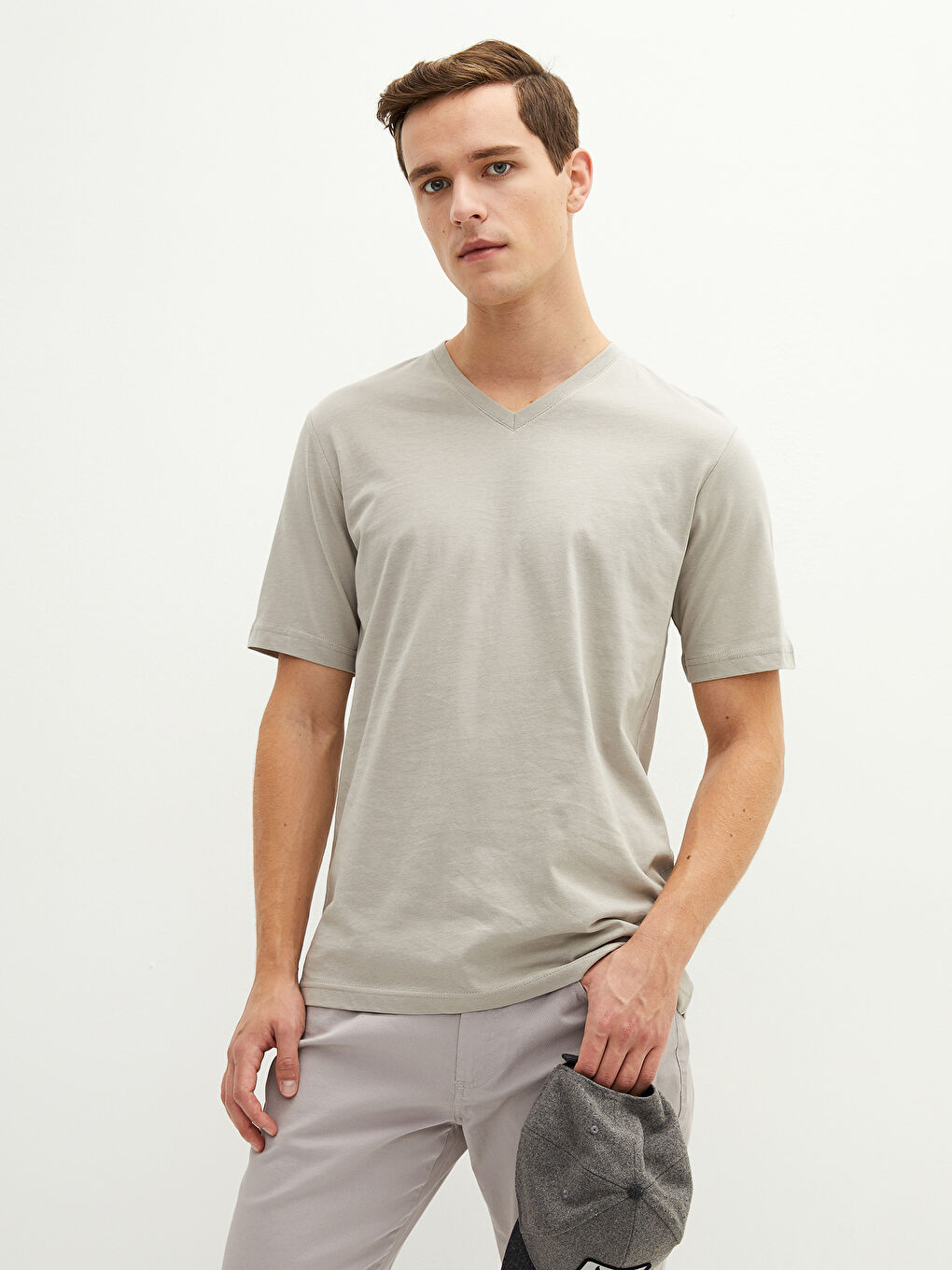 V Neck Short Sleeve Basic Cotton Men's T-shirt-4