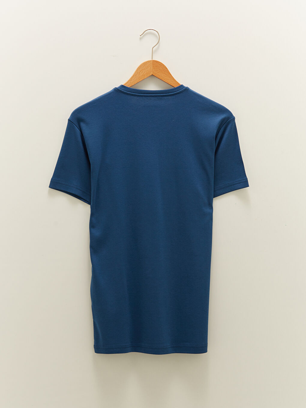 Mavi V Yaka Kısa Kollu Basic Pamuklu Erkek Tişört-6