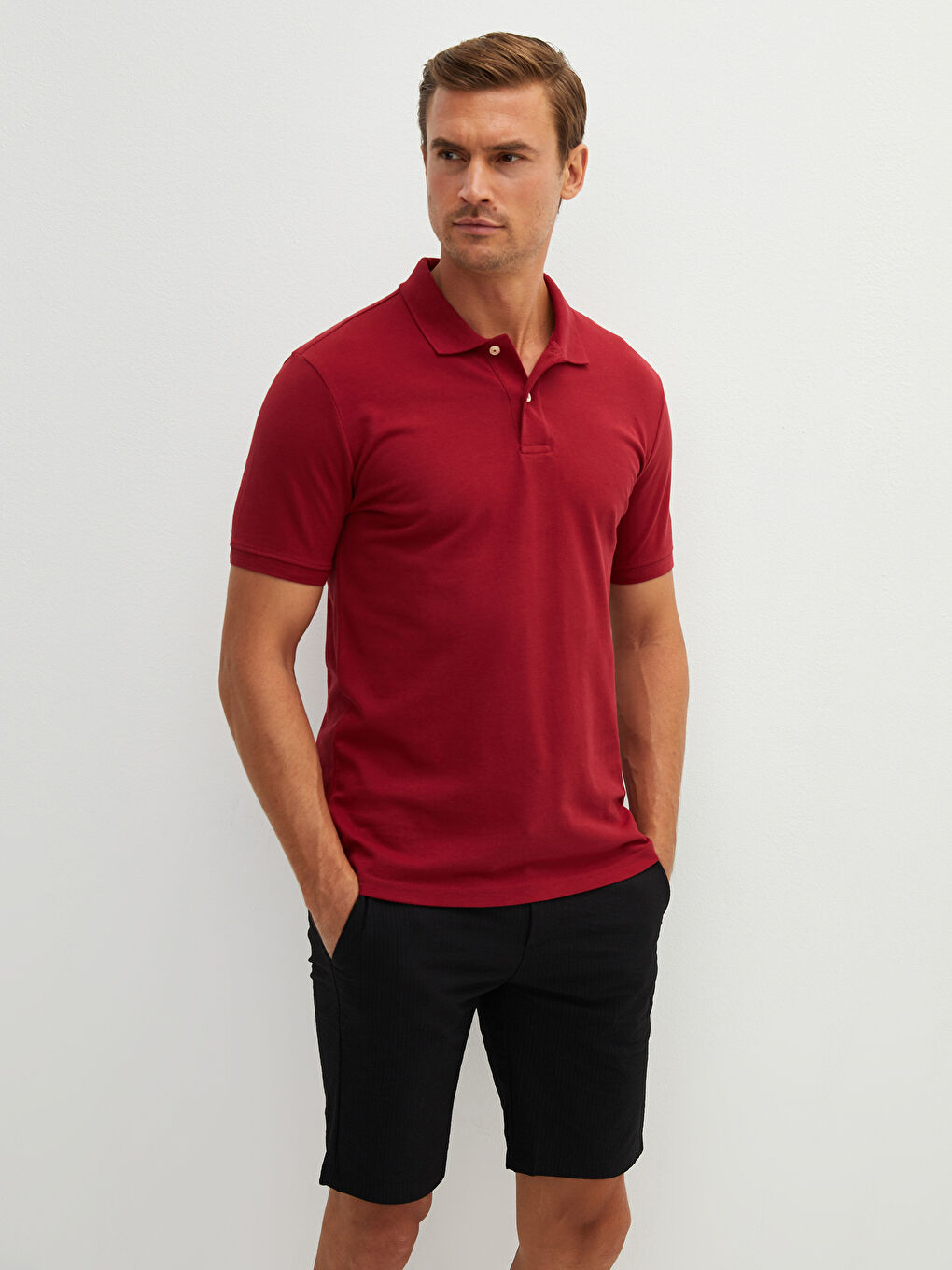 LCWAIKIKI Basic Bordo Polo Yaka Kısa Kollu Pike Erkek Tişört - 4