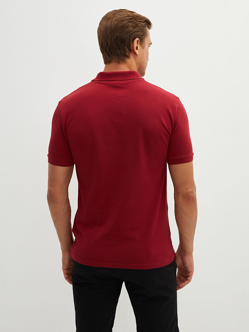 LCWAIKIKI Basic Bordo Polo Yaka Kısa Kollu Pike Erkek Tişört - 5