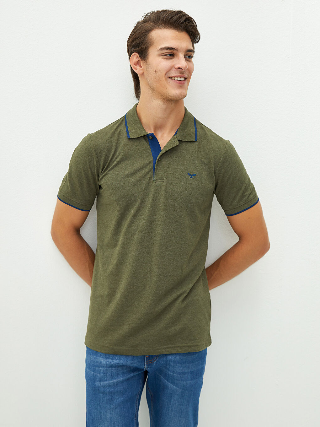 Haki Polo Yaka Kısa Kollu Pike Erkek Tişört