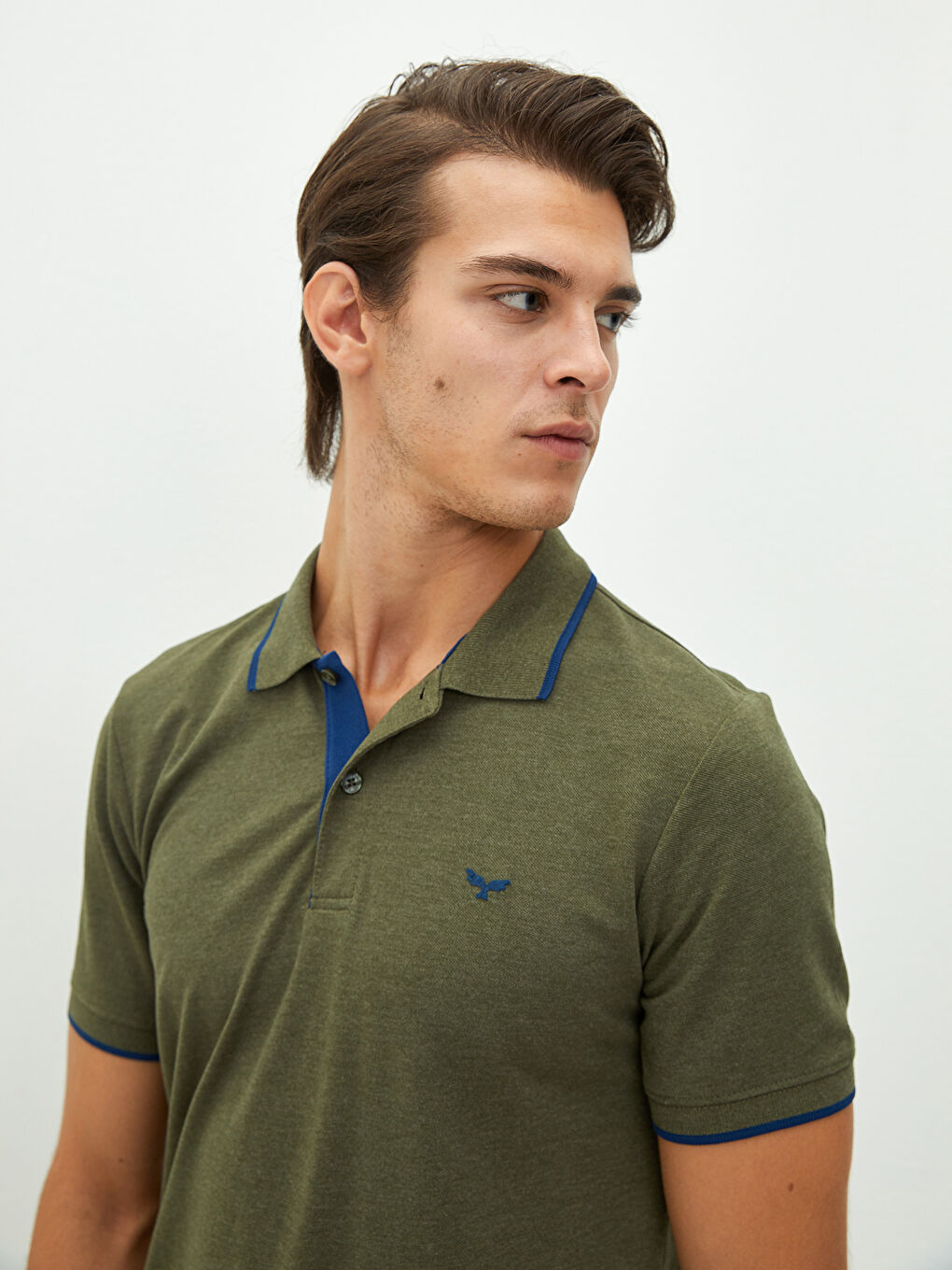 Haki Polo Yaka Kısa Kollu Pike Erkek Tişört-2